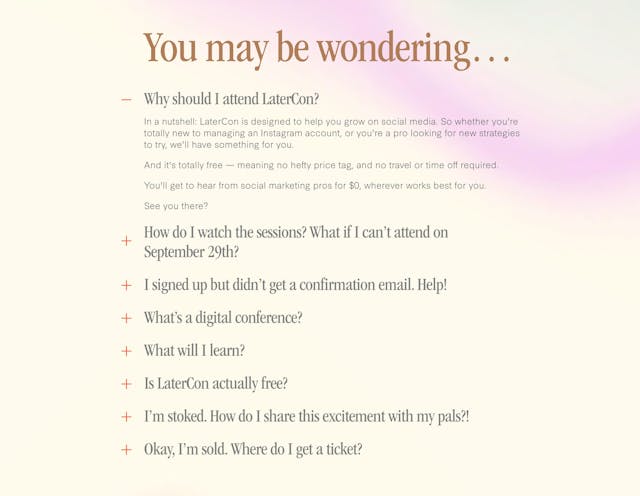 Latercon FAQ Accordion Preview
