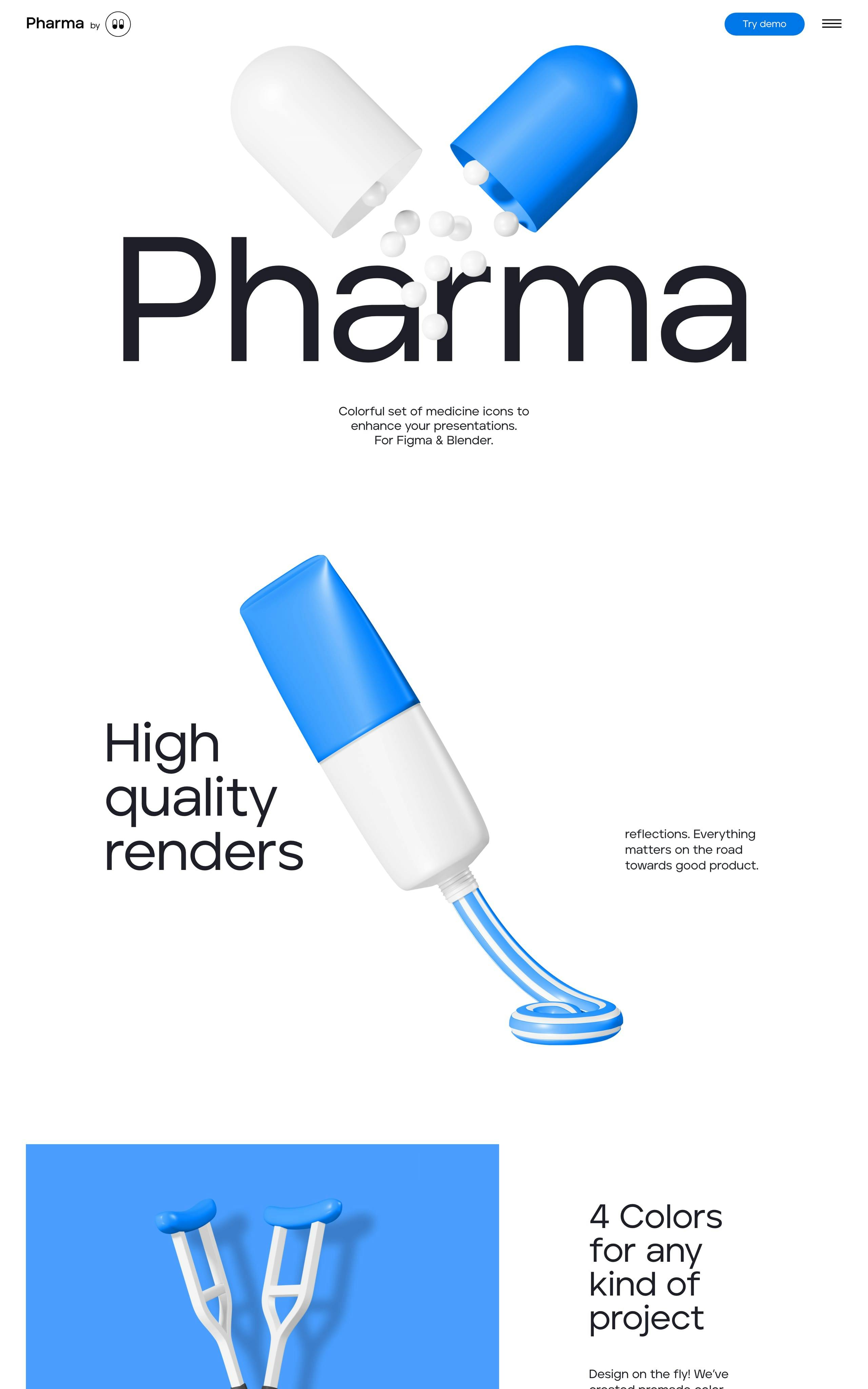 Pharma 3D Icons Website Screenshot