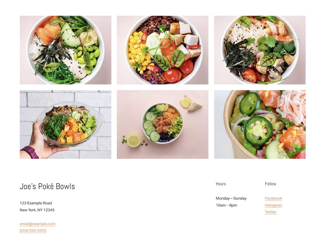 Squarespace restaurant website gallery and footer Screenshot