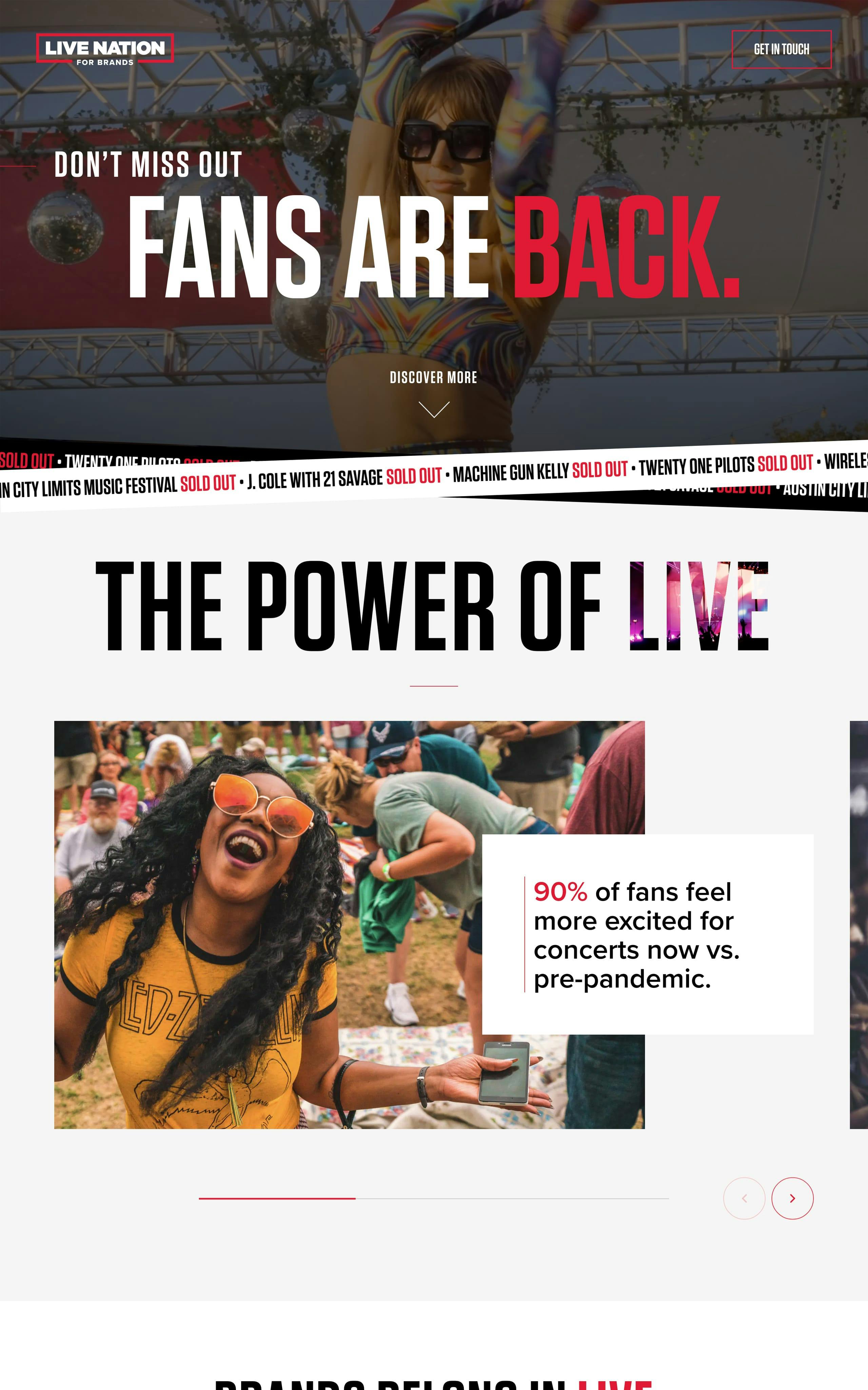 Live Nation For Brands Website Screenshot