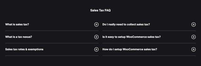 WooCommerce Sales Tax FAQ Accordion Preview