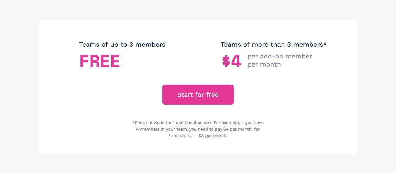 Pricing Table - Blesk.io Screenshot