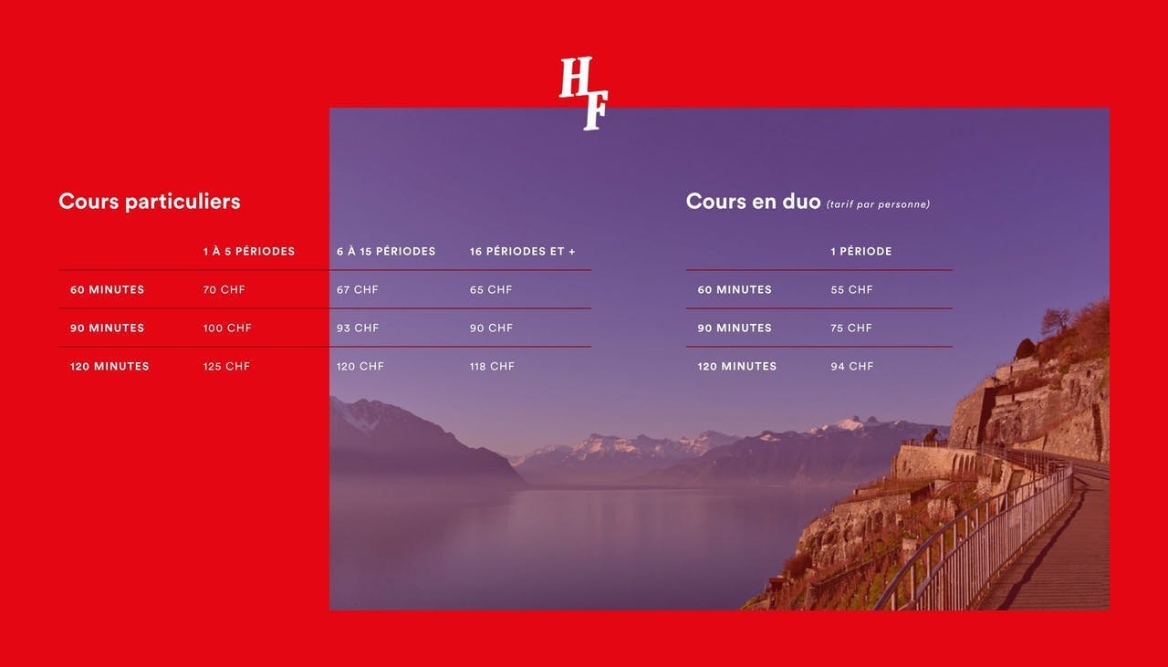 Pricing Table - Horizons Francophones Lausanne Screenshot