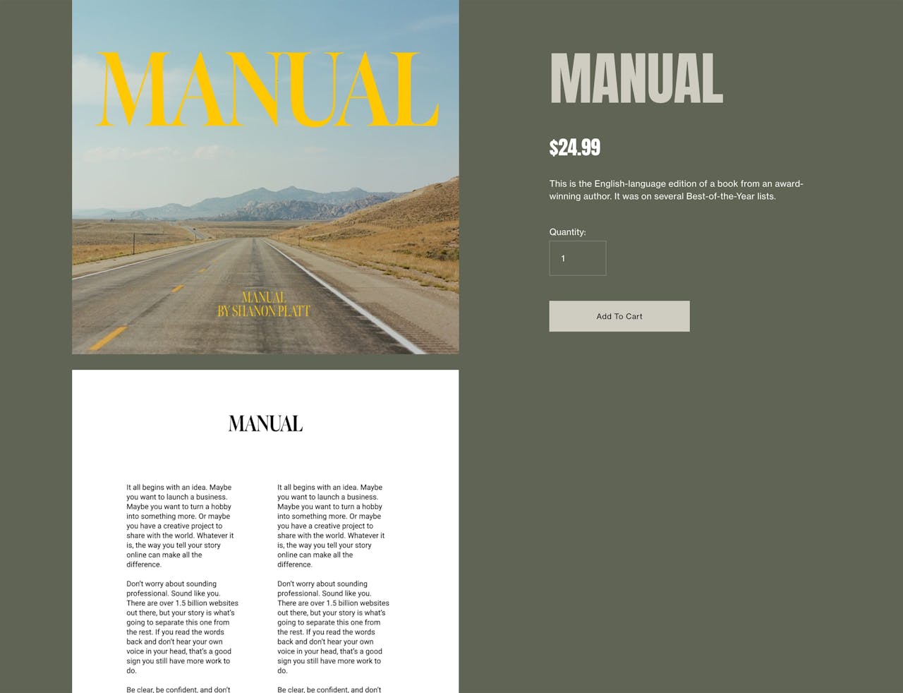 Squarespace Manual Template - Product page with scroll preview Screenshot