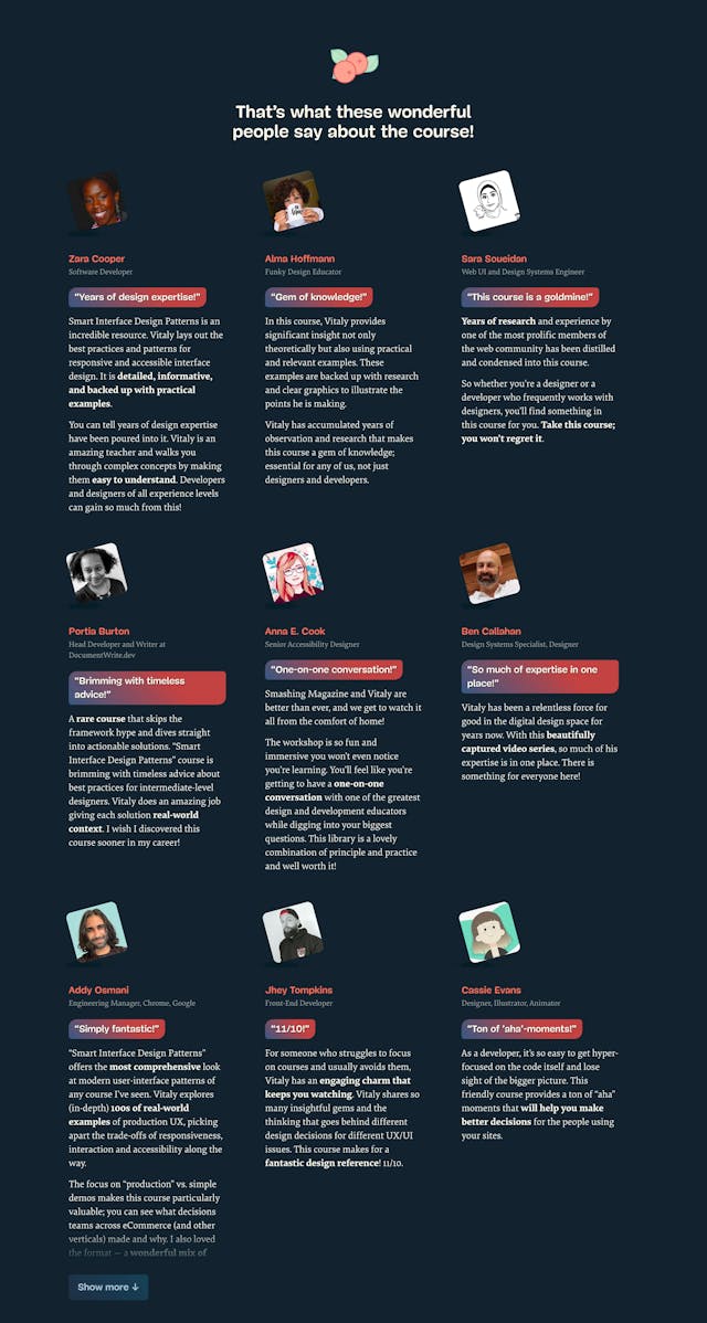 Smart Interface Design Patterns Testimonials Preview