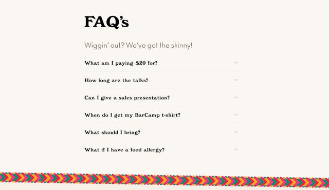 BarCamp Omaha 2019 FAQ Accordion Preview