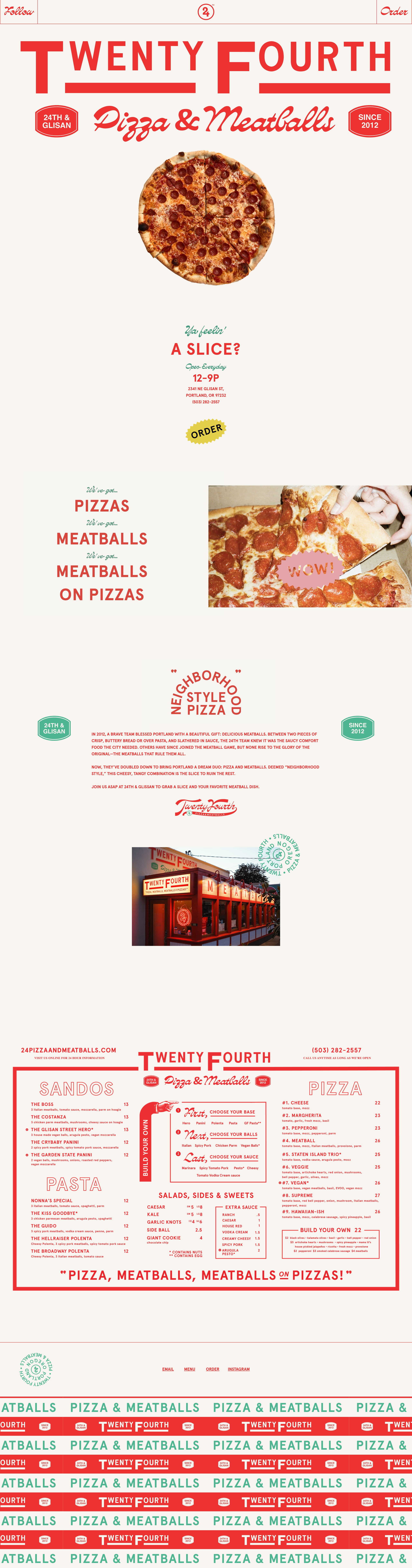 24th Pizza and Meatballs Website Screenshot