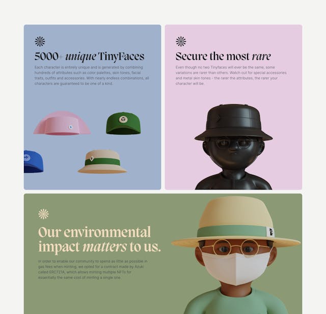 TinyFaces NFT Bento Grid - Features Preview