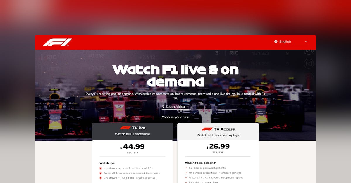 Pricing page example #735: Website Inspiration: Stream Formula 1