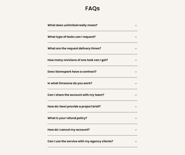 Storespark FAQ Accordion Preview