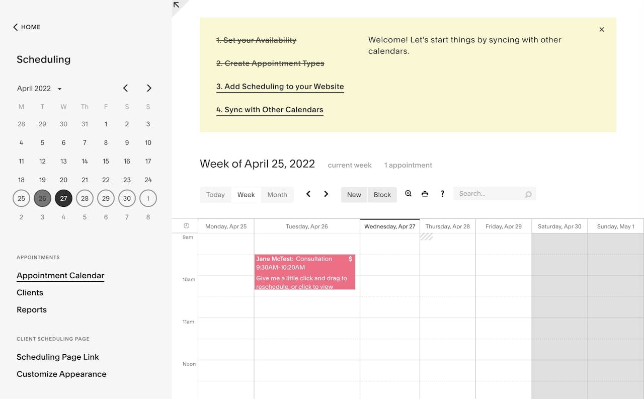  Squarespace Scheduling - Home Page Screenshot