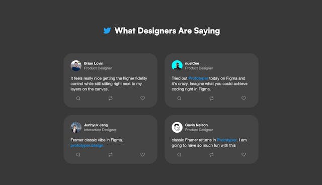 Prototyper for Figma Testimonial Tweets Preview