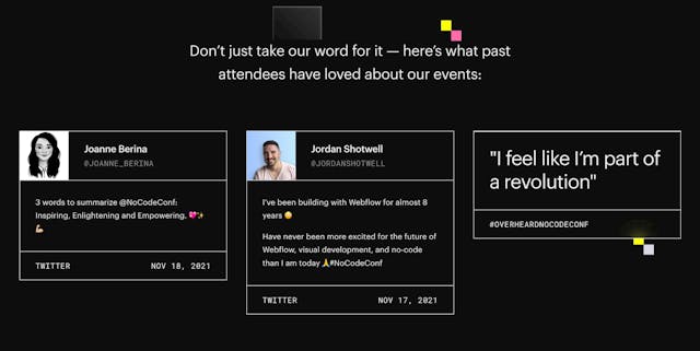 Webflow Conf 2022 Testimonial Tweets Preview