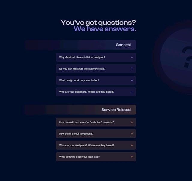 PixelPass FAQ Accordion Preview
