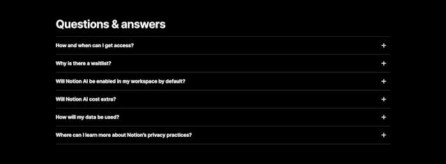 Notion AI FAQ Accordion Preview