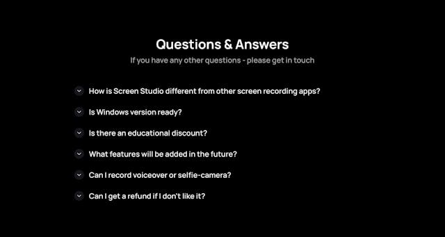Screen Studio FAQ Accordion Preview