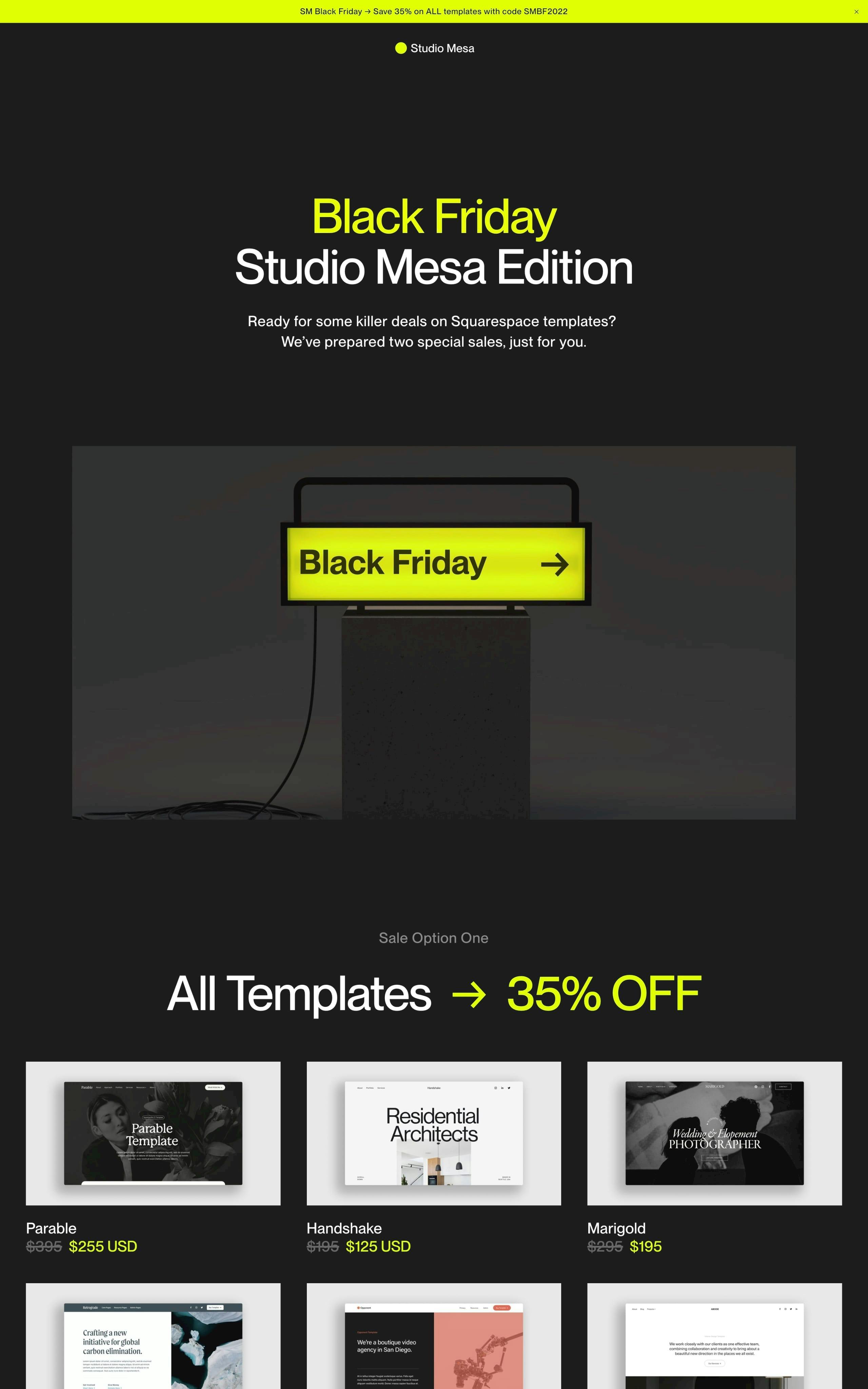 Studio Mesa Black Friday Website Screenshot