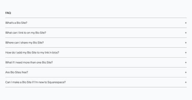 Bio Sites FAQ Accordion Preview