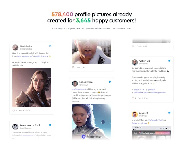 AI Profile Picture Generator Testimonial Tweets Preview