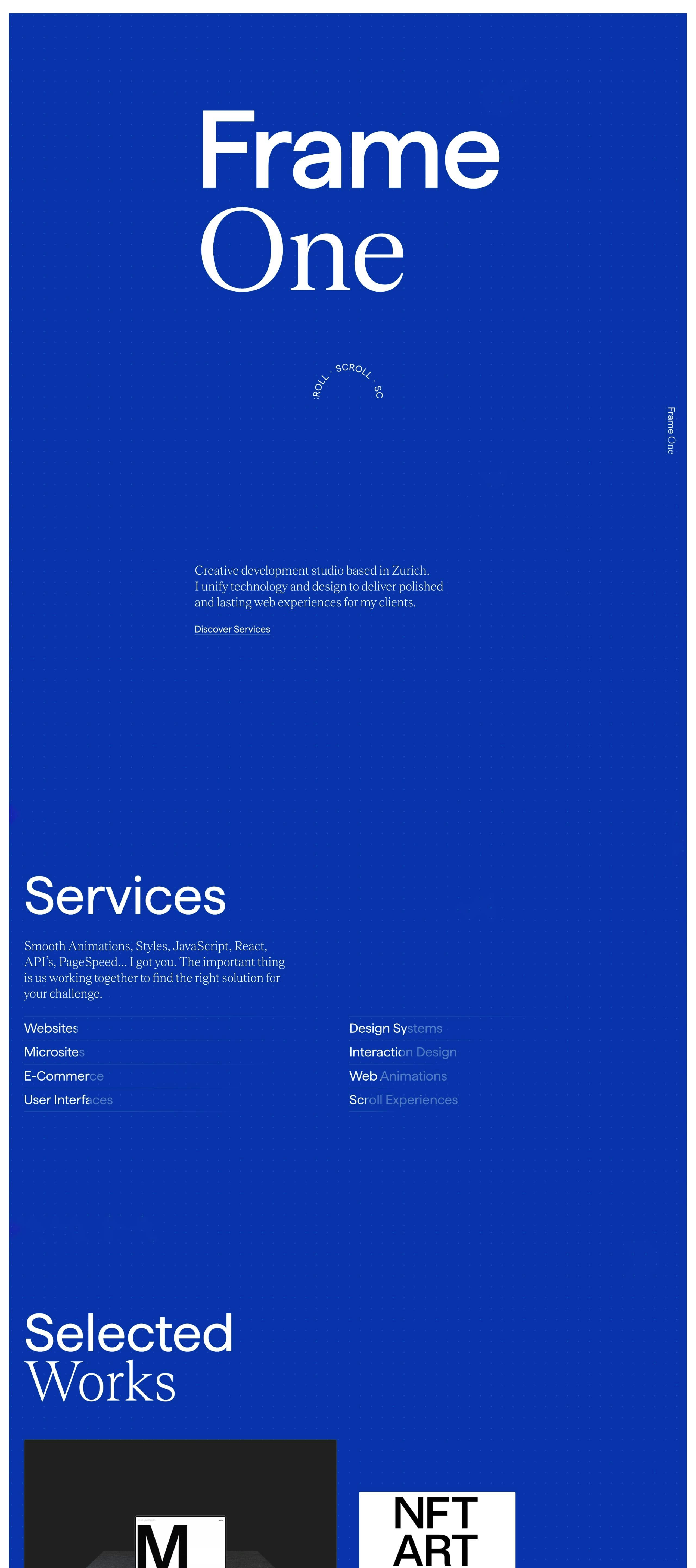 Frame One - One Page Website Award