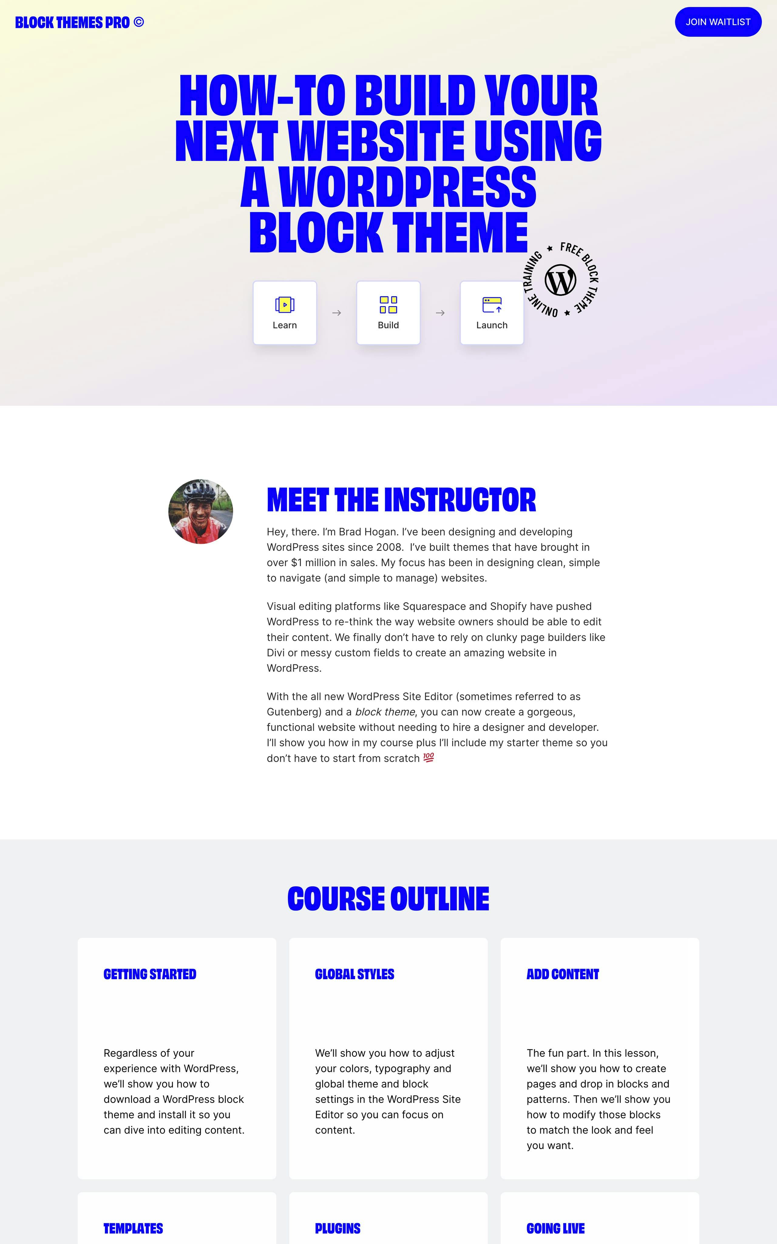 Block Themes Pro Course Website Screenshot