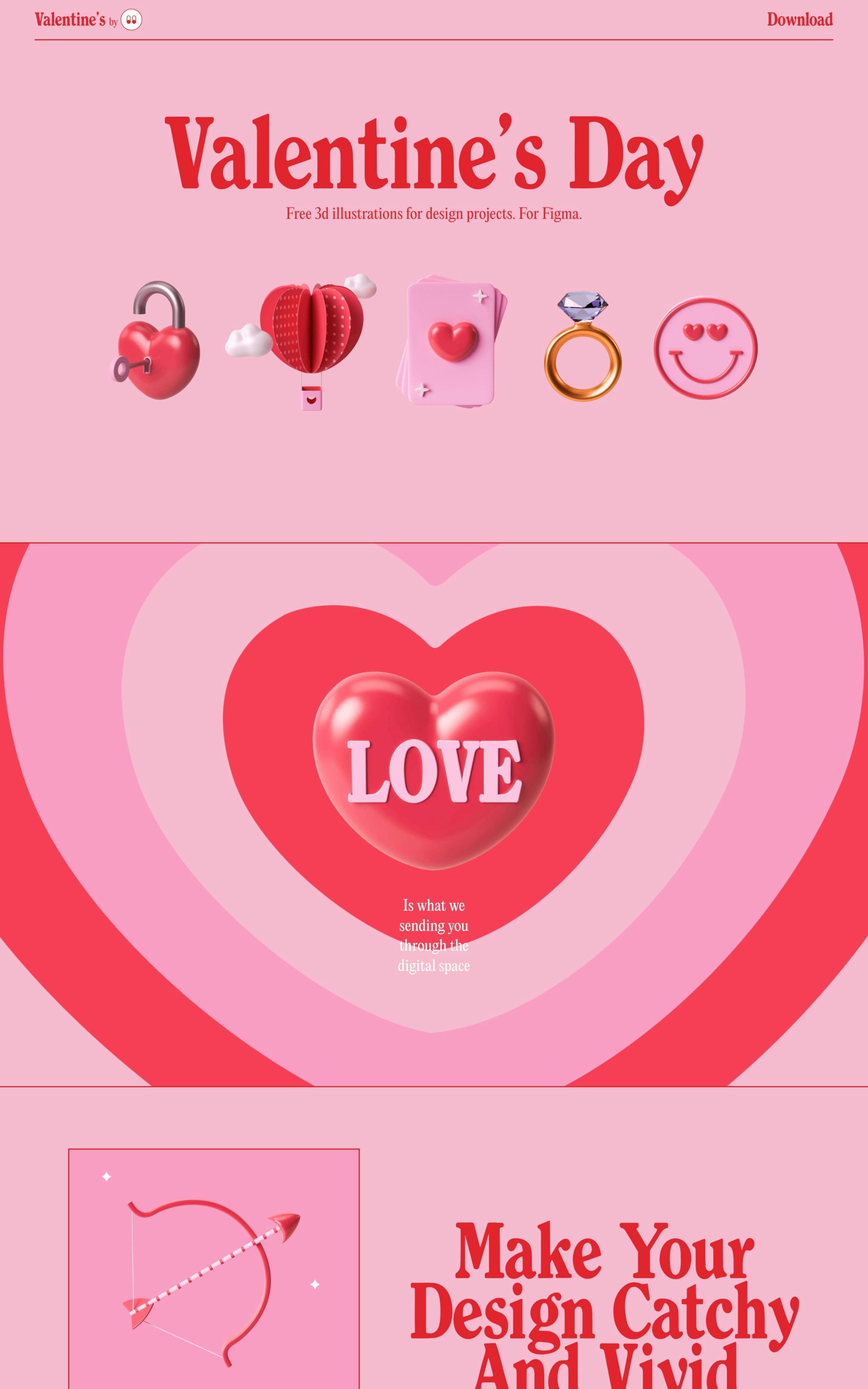 Valentine’s Day 3D Illustrations Website Screenshot
