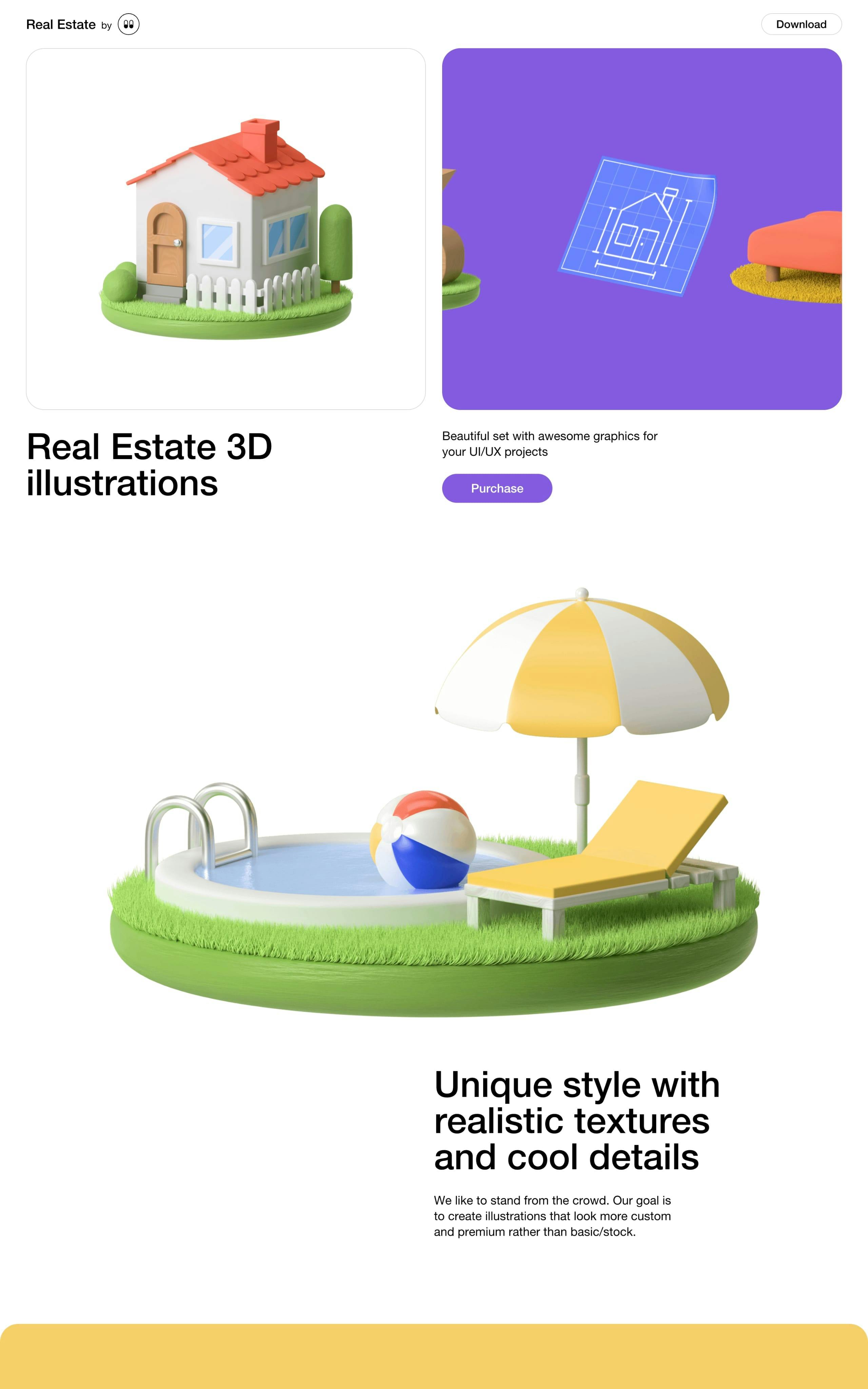 Real Estate 3D illustrations Website Screenshot