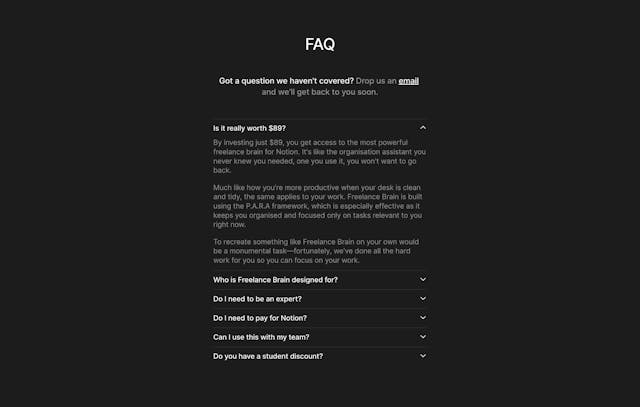 Freelance Brain FAQ Accordion Preview