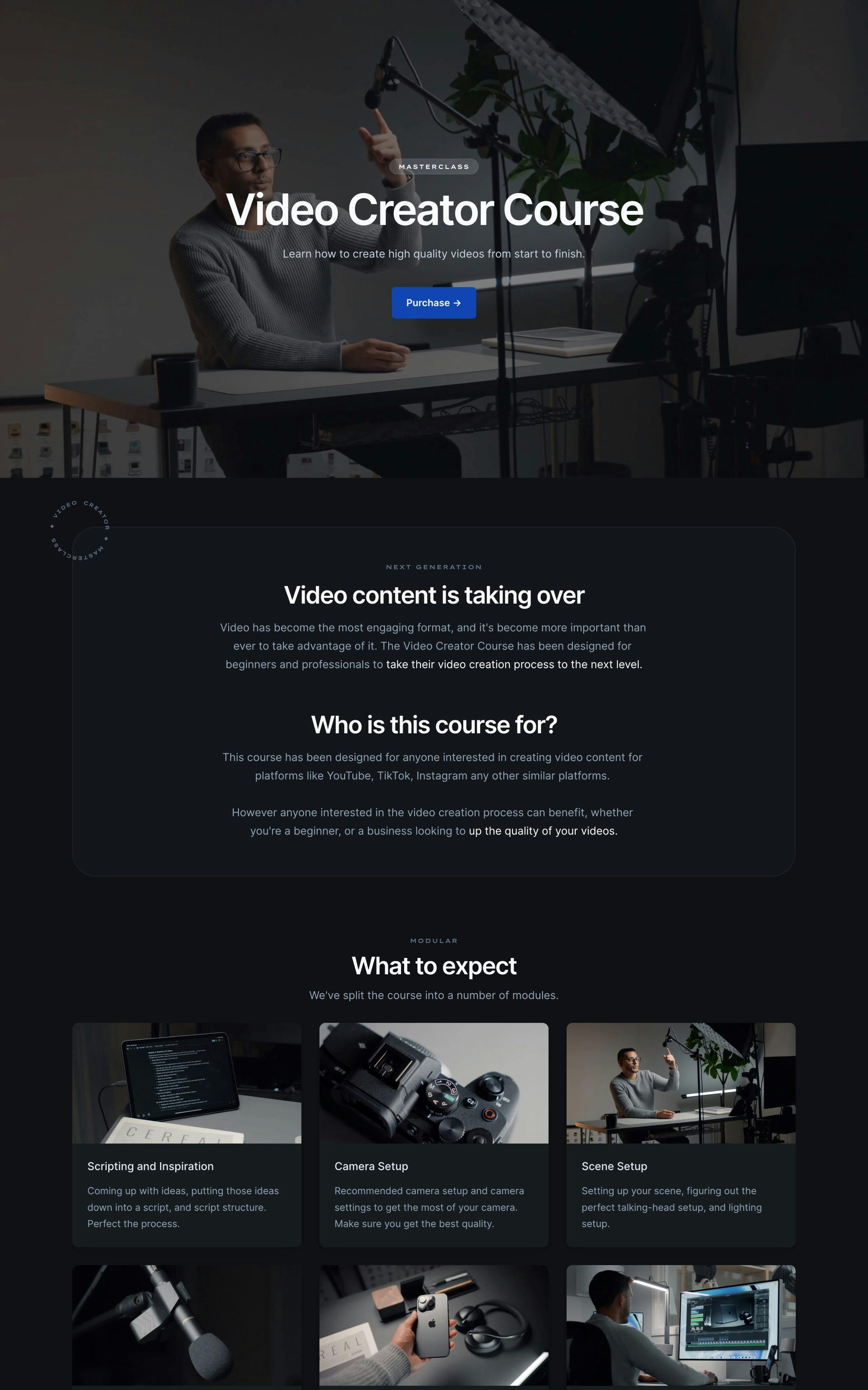 Video Creator Course Website Screenshot