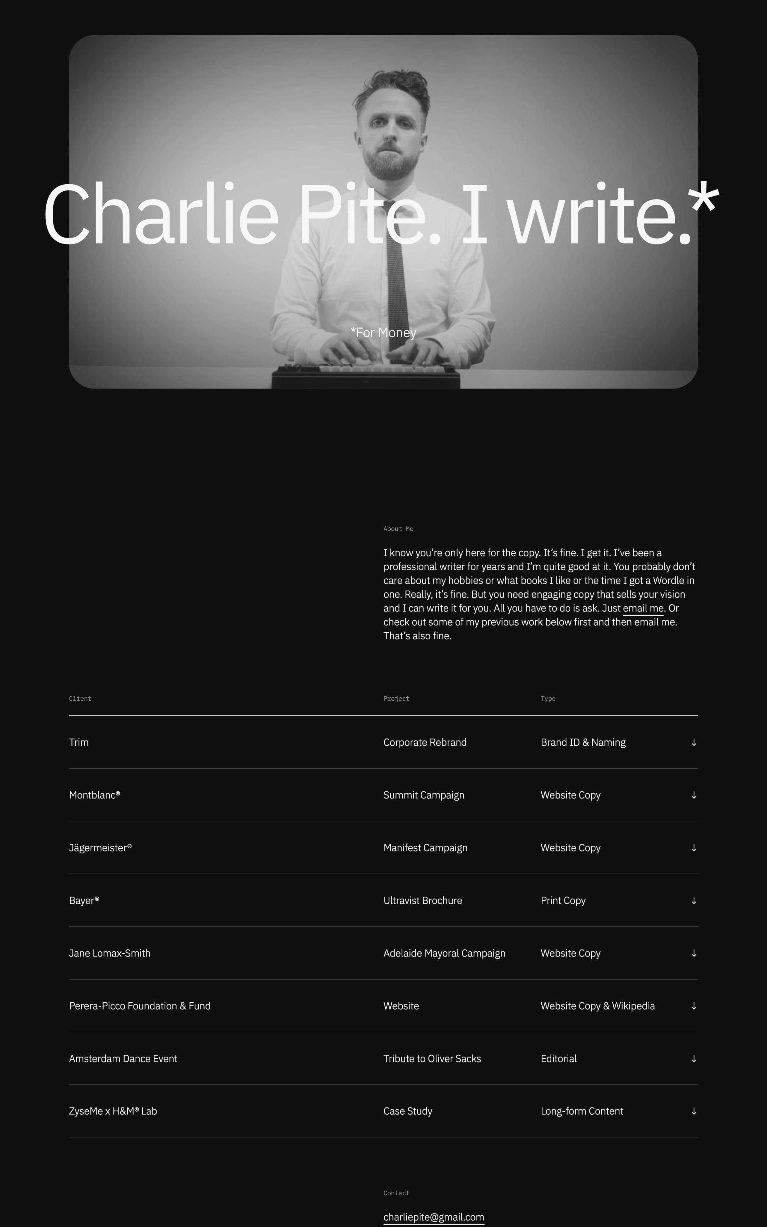Charlie Pite Website Screenshot