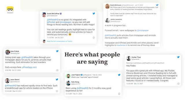 Alfread Testimonial Tweets Preview