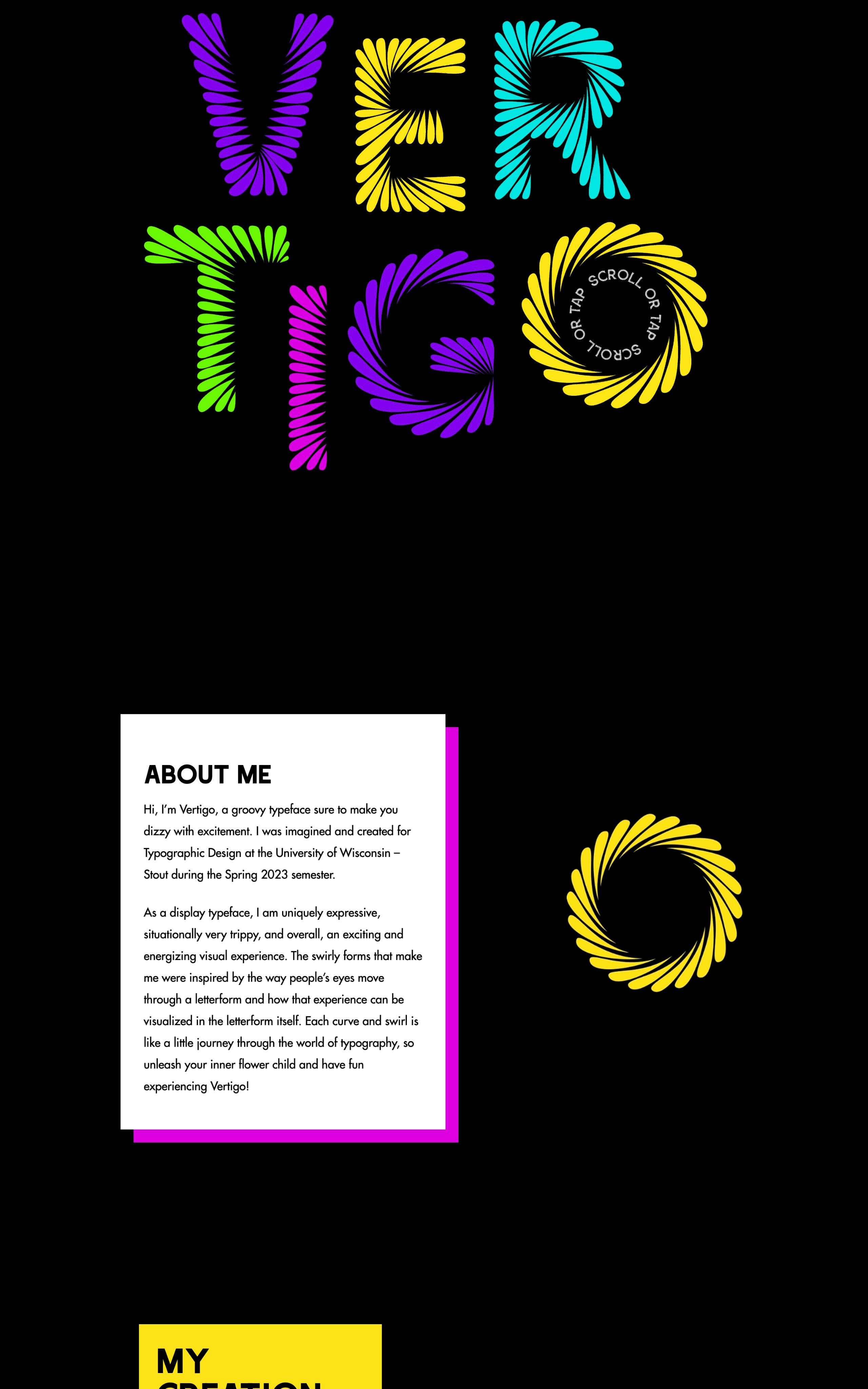 Vertigo Typeface Website Screenshot