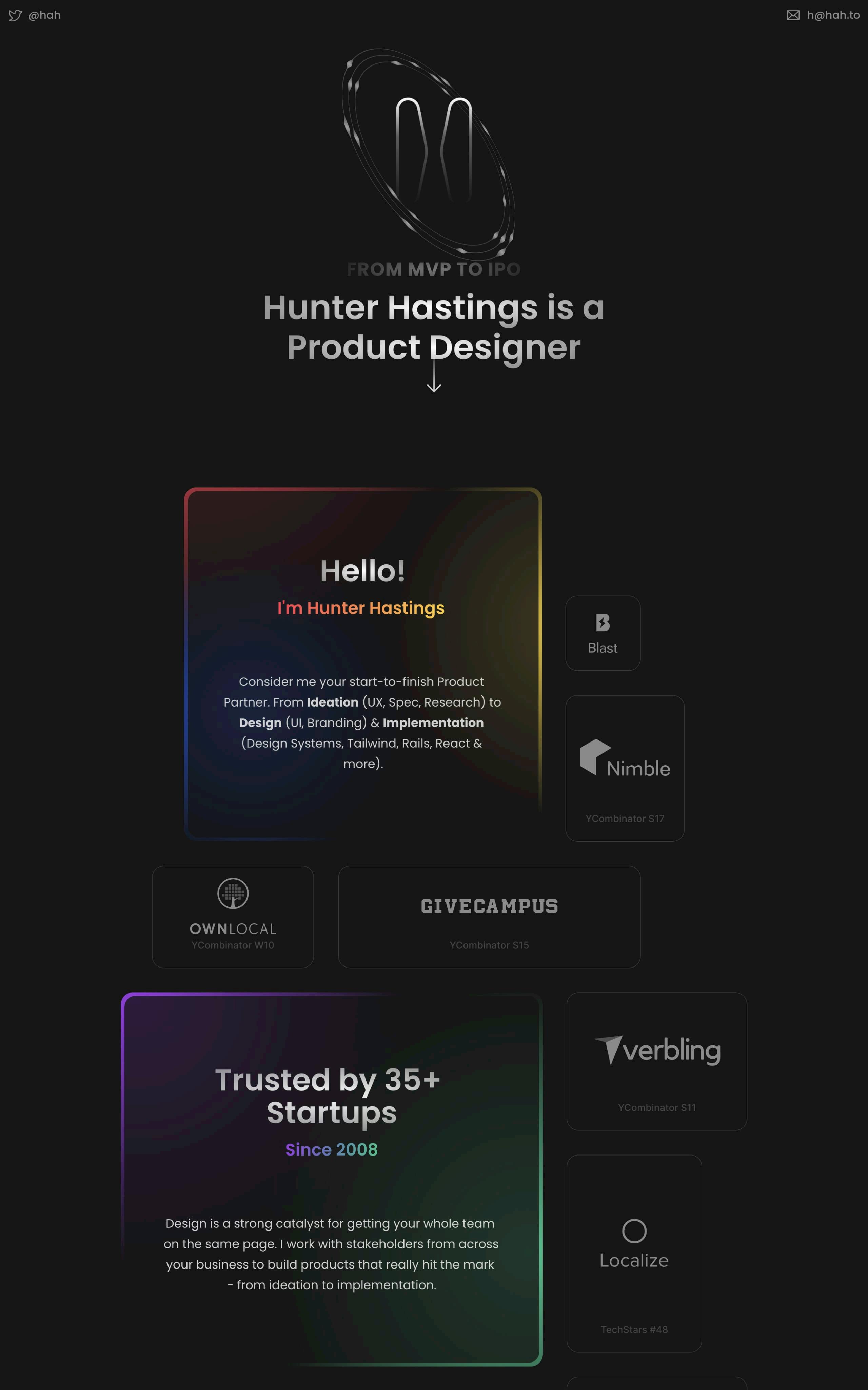 Hunter Hastings Website Screenshot