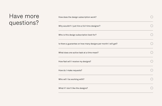 Double Makers Design Subscription FAQ Accordion Preview