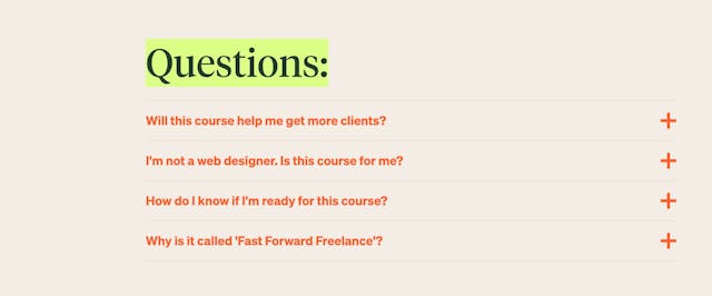 Fast Forward Freelance FAQ Accordion Preview