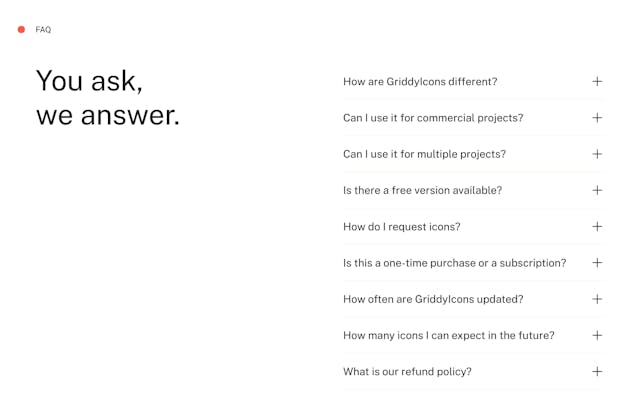 Griddy Icons FAQ Accordion Preview