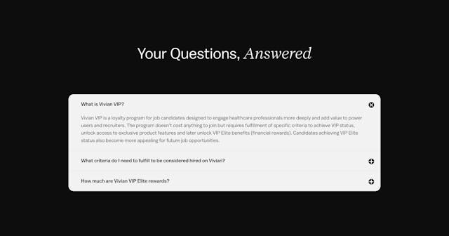 Vivian VIP FAQ Accordion Preview