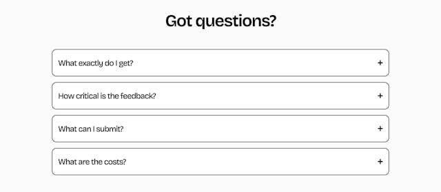 DesignRoasts FAQ Accordion Preview