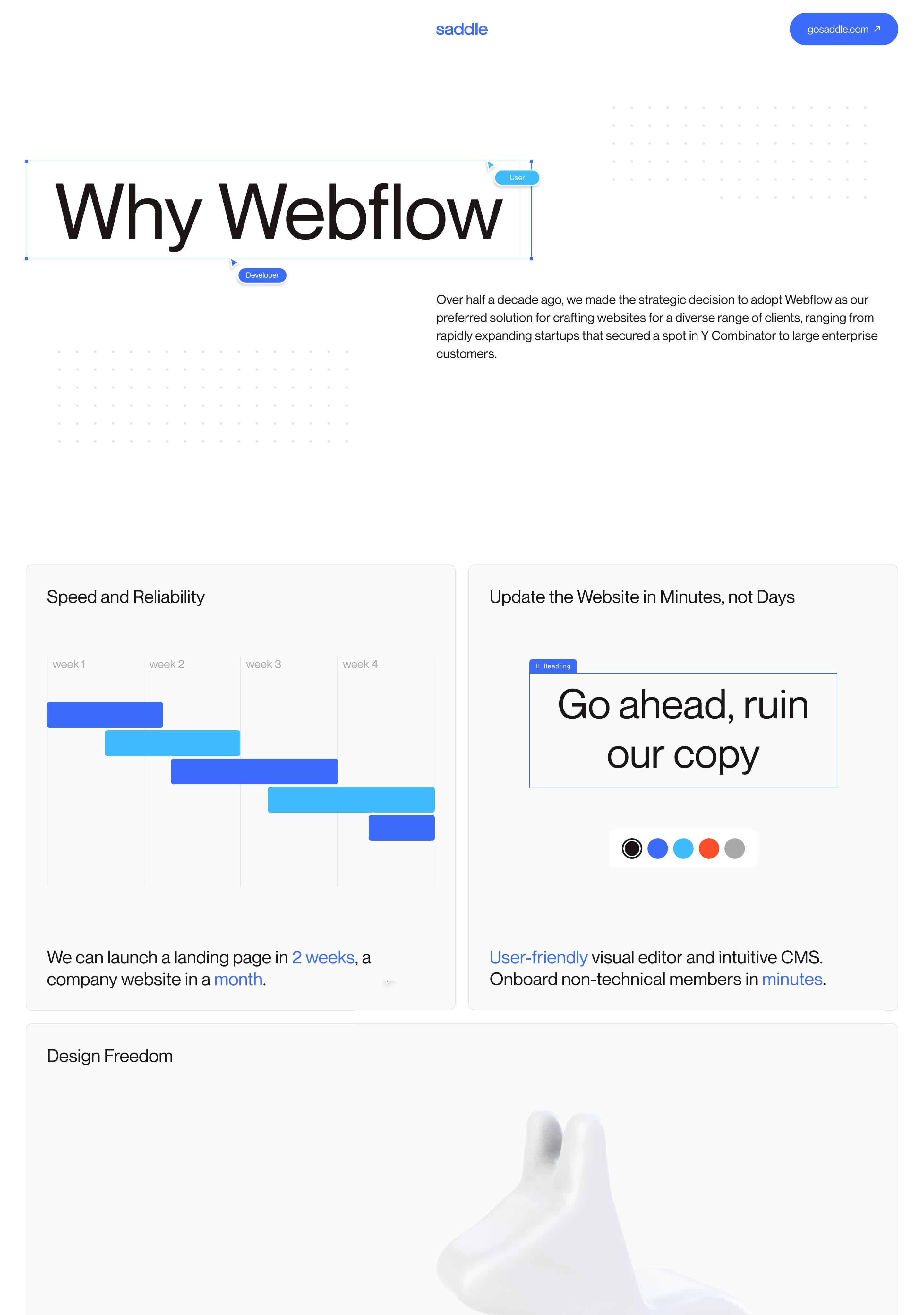 Saddle – Why Webflow Website Screenshot