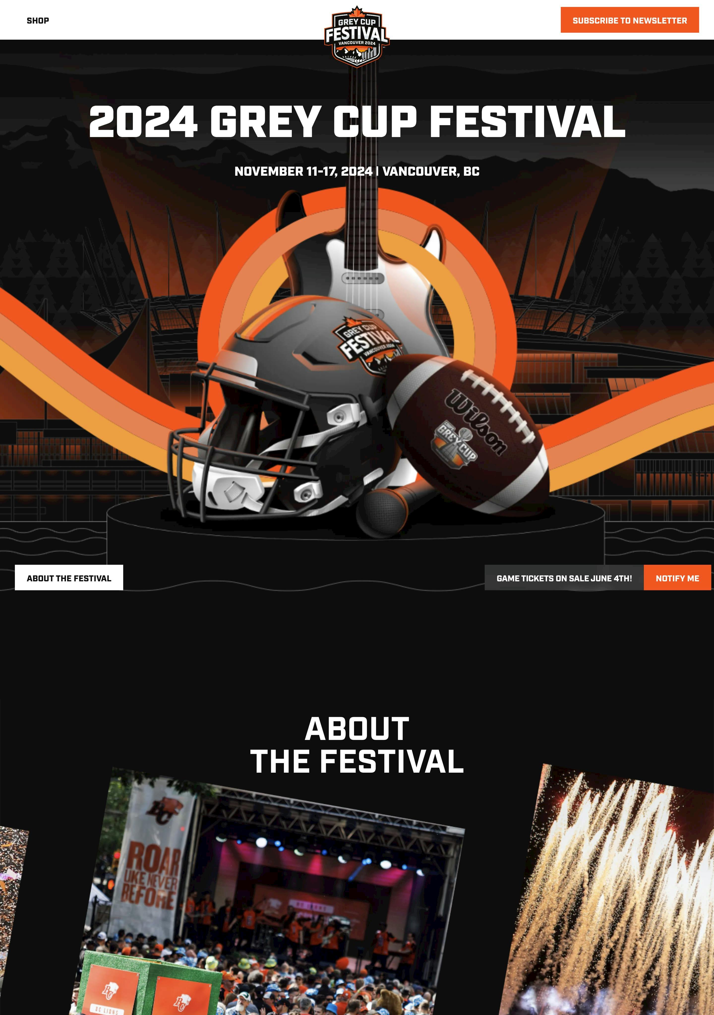 Grey Cup Festival 2024 Website Screenshot