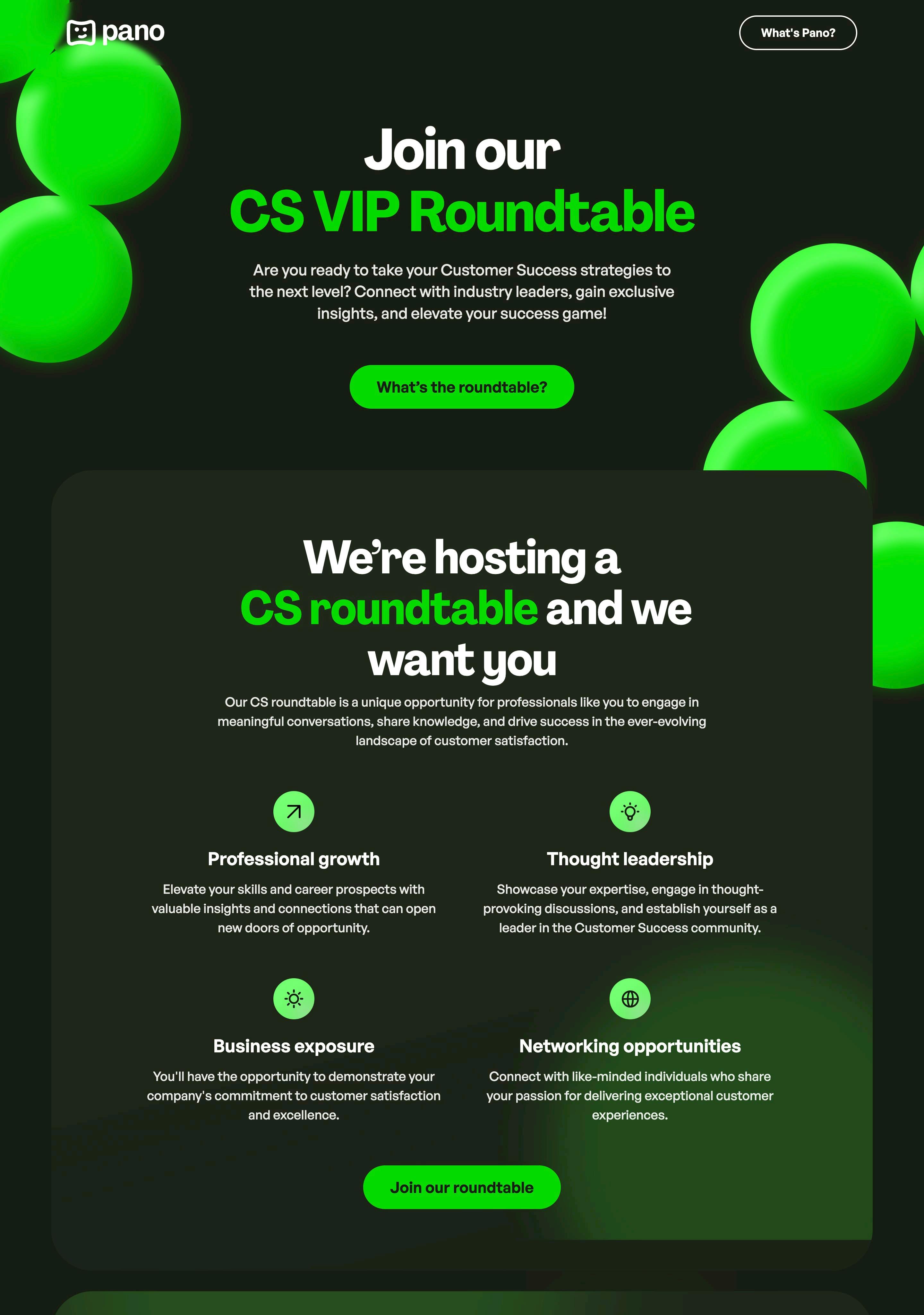 Pano CS VIP Roundtable Website Screenshot