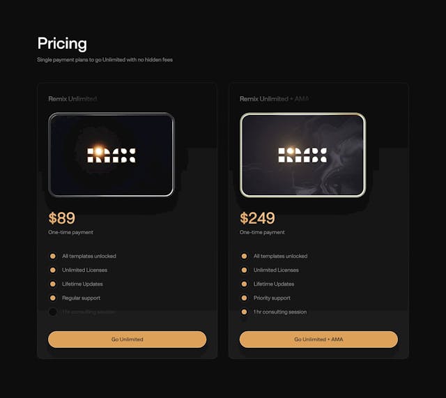 Remix.Supply Unlimited Access Pricing Table Preview