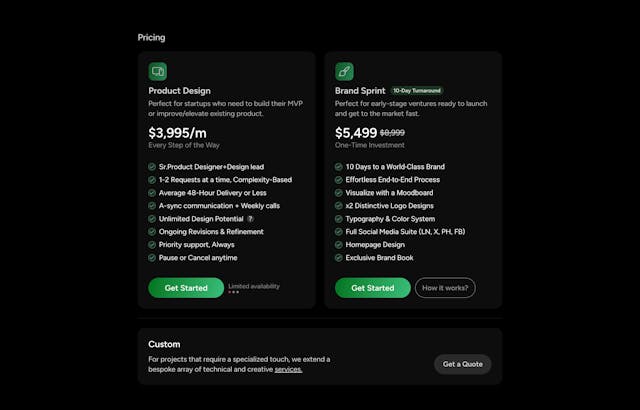 Jades Agency Pricing Table Preview