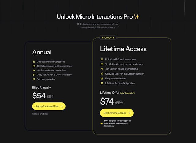 Micro-Interactions Pricing Table Preview