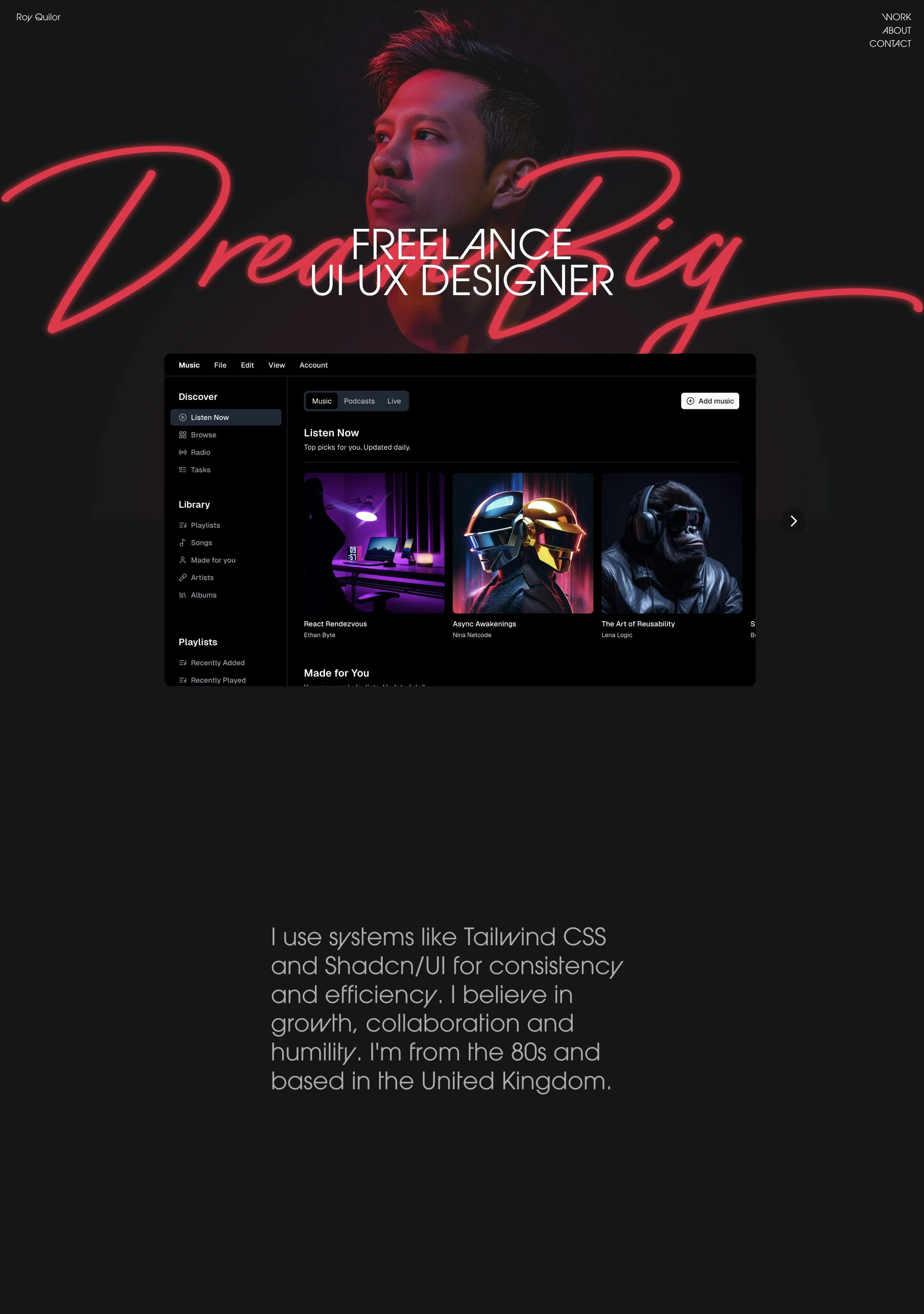 Roy Quilor Website Screenshot