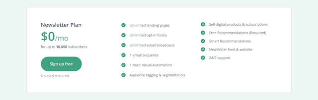 Convert Kit – Newsletter Plan Pricing Table Preview