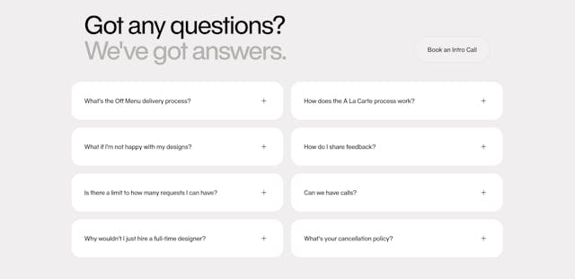 Off Menu FAQ Accordion Preview