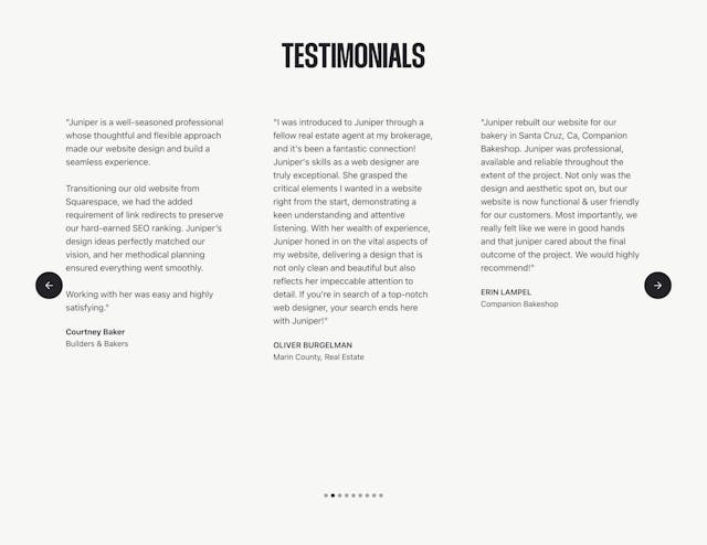 Built by Juniper Testimonial Slider Preview