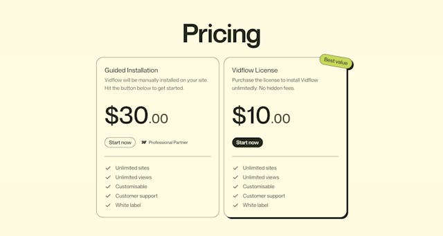 Vidflow Pricing Table Preview