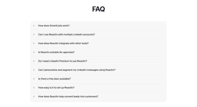 Reactin FAQ Accordion Preview